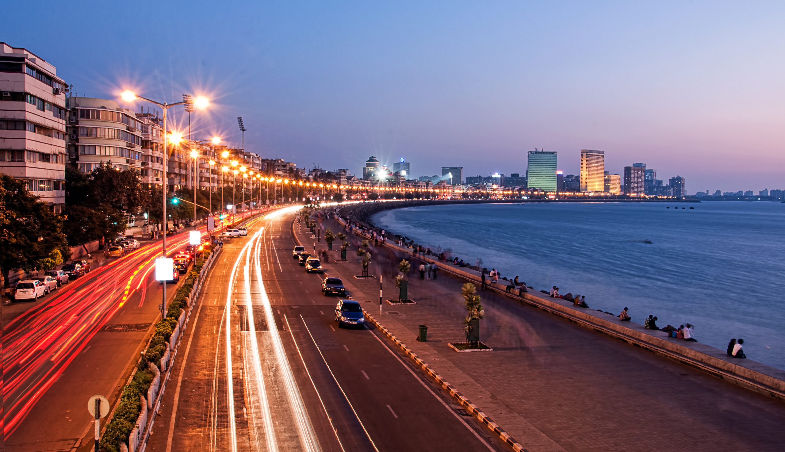 Panoramic View of Marine Drive at dusk, Mumbai, India